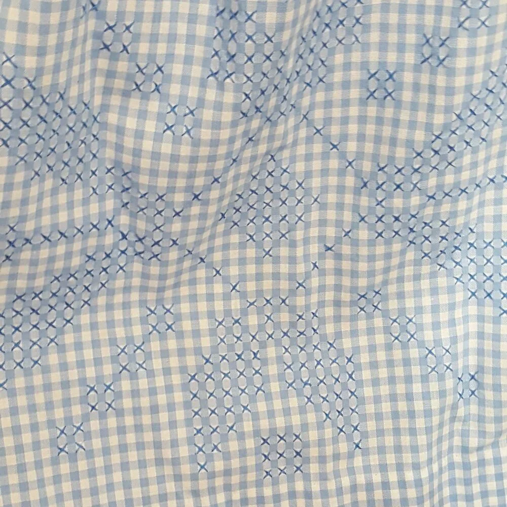Half‎ Apron Blue White Gingham Cross Stitch Vintage 1950s Handmade Pocket